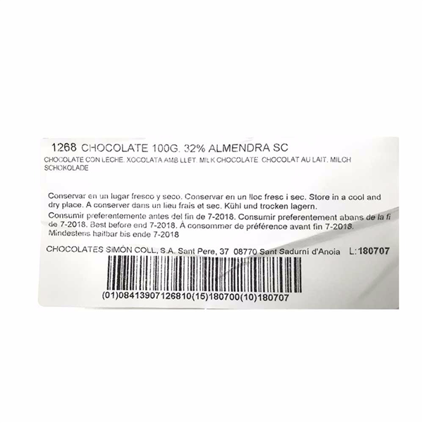 Chocolate con Leche y Almendras Laminadas de Simón Coll 100gr. (1)