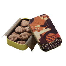 Bombones con Leche en forma de Hojas en lata de Chocolates Amatller 30gr.