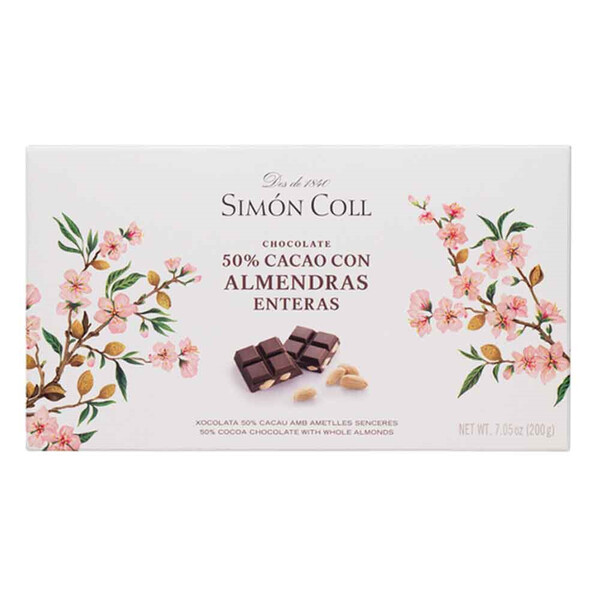 CHOCOLATE 50% CACAO CON ALMENDRAS ENTERAS DE SIMÓN COLL (200g)