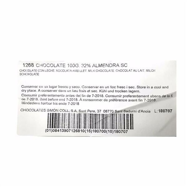 Cioccolato con latte e mandorle 32% Simón Coll 100g (1)