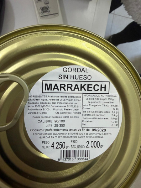 Ficha técnica gordal sin hueso Marrakech