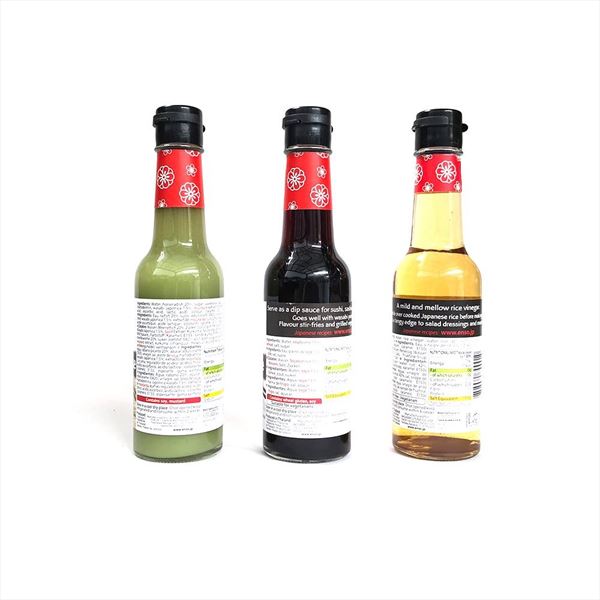 Pack 3 Salsas Especiales Comida Japonesa - Wasabi, Soja, Vinagre Arroz (1)