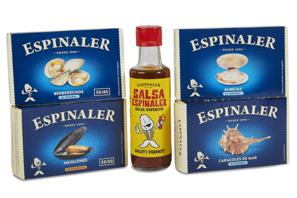Packs Llevant Espinaler, Almejas, Berberechos, Mejillones, Caracol de Mar y Salsa Espinaler