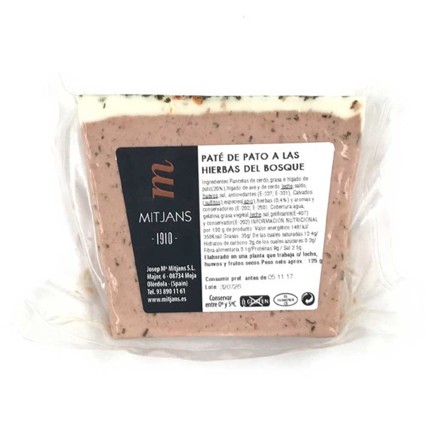 Paté De Pato A Las Hierbas Del Bosque Embotits Mitjans 125G.