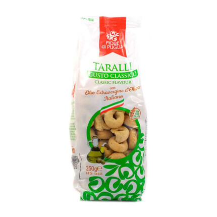 Picos de pan al sabor de aceite "Taralli classici - Fiore di Puglia" 250g: Deliciosos bocados de tradición italiana