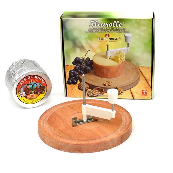 Tête de Moine y máquina girolle, flores de queso