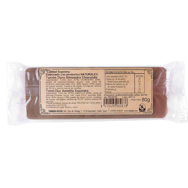 Turrón Duro Almendra Chocolate Artesano Vicens (80G) (1)