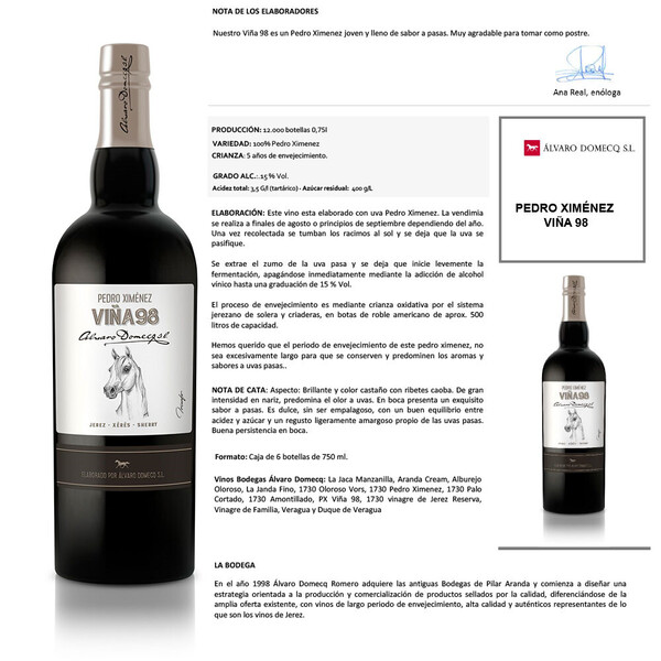 Pedro Ximenez Viña 98 "Álvaro Domenecq" 75cl.