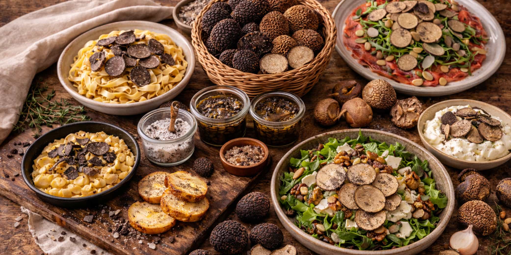 Consejo para acertar con trufa negra y trufa de verano en casa Imagen gastronómica que muestra cómo acertar con trufa negra y trufa de verano según el tipo de receta. La trufa negra destaca en platos sencillos como pasta, huevos o patata por su intensidad aromática, mientras que la trufa de verano encaja mejor en ensaladas, carpaccios y recetas donde se busca un matiz elegante sin dominar el plato.